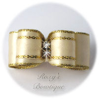 Gold and Ivory Puppy Dog Bow