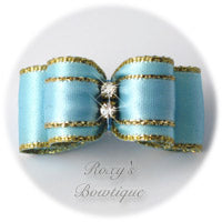 Gold and Light Blue Puppy Dog Bow