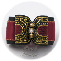 Wine and Black with Gold - Adult Dog Bow
