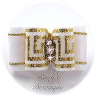 Greek Key White and Gold - Adult Dog Bow