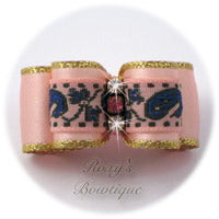 Pink and Blue Jacquard with Gold - Puppy Dog Bow