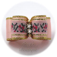 Pink Floral Jacquard with Gold - Puppy Dog Bow