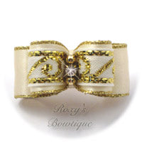 Greek Key Ivory and Gold - Puppy Dog Bow
