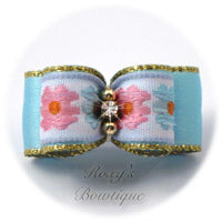 Light Blue and Pink Flowers - Puppy Dog Bow
