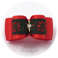 Red Satin and Red Flowers - Puppy Dog Bows