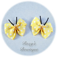 Baby Maize with White Dots Butterfly Dog Bow (pair)