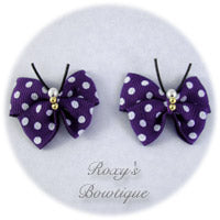Regal Purple with White Dots Butterfly Dog Bow (pair)