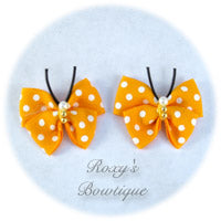 Gold with White Dots Butterfly Dog Bow (pair)