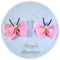 Light Pink with White Dots Butterfly Dog Bow (pair)