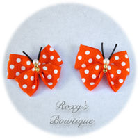 Torrid Orange with White Dots Butterfly Dog Bow (pair)