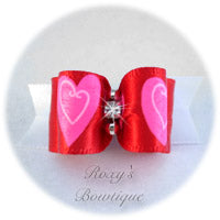 Red and White with Pink Hearts-Puppy Dog Bow