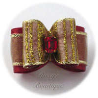 Holiday Scarlet Red with Gold - Adult Dog Bow