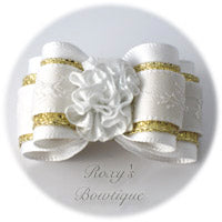 Antique White with White Carnation - Adult Dog Bow