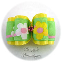 Lemon and Spring Flowers - Adult Dog Bow