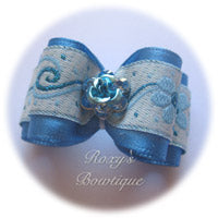 Porcelain Blue Crystal Rose - Adult Dog Bow