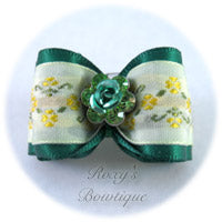 Forest Green Crystal Rose - Adult Dog Bow