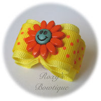 Lemon Happy Face with Tangerine Dots - Adult Dog Bow