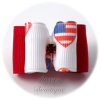 Patriotic Hearts (Red) - Adult Dog Bow