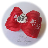 Red and White Paw - Adult Dog Bow