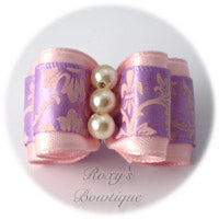 Light Pink with Antique White Pearls - Adult Dog Bow