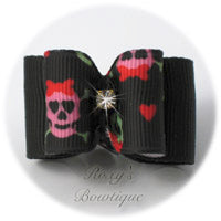 Skull and Crossbones with Hearts - Adult Dog Bow