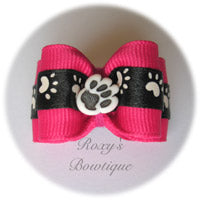 Shocking Pink and White Paws - Adult Dog Bow