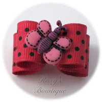 Hot Pink with Black Dots Butterfly - Puppy Dog Bow