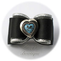 Silver and Turquoise Heart - Adult Dog Bow