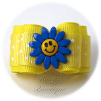 Lemon Happy Face with White Dots - Adult Dog Bow