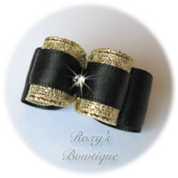 Black and Gold with Rhinestone - Puppy Dog Bow