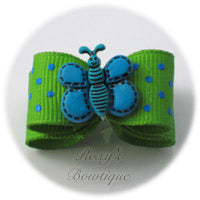 Lemon Grass with Turquoise Dots - Butterfly Puppy Dog Bow