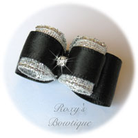 Black and Silver with Rhinestone - Puppy Dog Bow