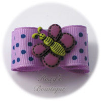 Light Orchid with Blue Dots - Butterfly Puppy Dog Bow