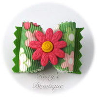Crazy Daisies Pink & Green - Adult Dog Bow