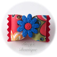 Crazy Daisies Blue & Pink - Adult Dog Bow