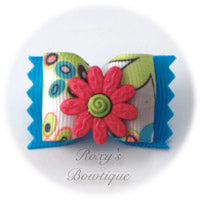 Crazy Daisies Pink & Blue - Adult Dog Bow
