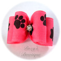 Hot Pink and Black Paws Adult Dog Bow