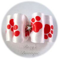 White and Red Paws - Adult Dog Bow