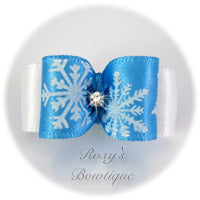 Blue Snowflakes- Puppy Dog Bow