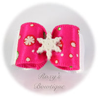 Hot Pink Snowflakes - Puppy Dog Bow
