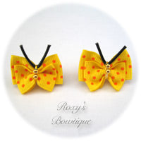 Yellow with Orange Dots Butterfly Puppy Dog Bow (pair)