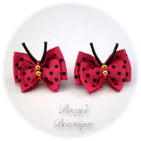 Hot Pink with Black Dots Butterfly Puppy Dog Bow (pair)
