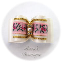 White with Pink Jacquard - Adult Dog Bow