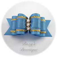 Fancy Porcelain Blue with Crystals - Adult Dog Bow