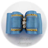 Porcelain Blue with Crystals - Adult Dog Bow