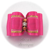 Shocking Pink with Gold - Adult Dog Bow