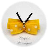 Yellow Gold with White Dots Tiny Dog Bow