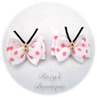 White with Pink Dots Butterfly Puppy Dog Bow (pair)