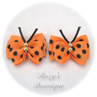 Apricot with Black Dots Butterfly Puppy Dog Bow (pair)