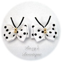 White with Black Dots Butterfly Puppy Dog Bow (pair)